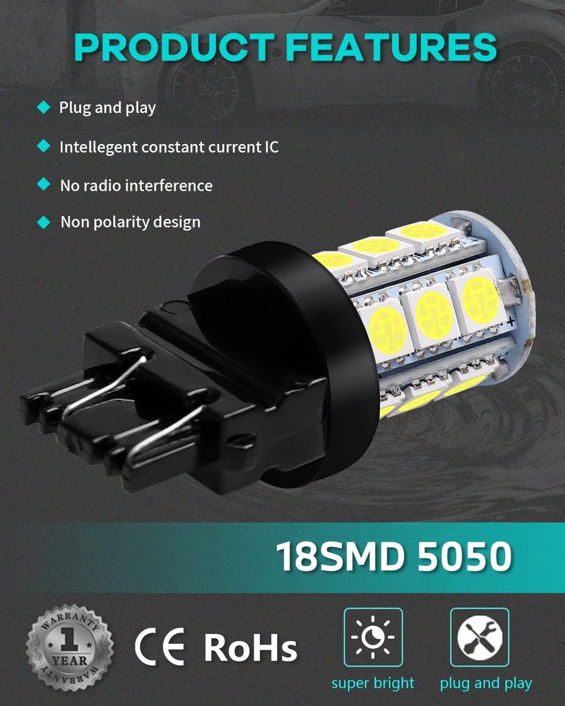 Alopee Non Polarity 10 Pack 4114 Led Daytime Running Light White T25 4114 Led Bulb DC 12V for 3156 3157 3157K Tail Brake Light Bulb Turn Signal Bulb - Image 4